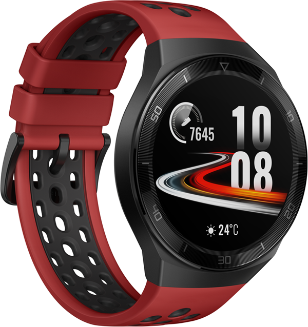 Red Fluoroelastomer Strap/ Stainless Steel. Store up to 500 songs/ music playback/ Resolution: 1.39 inch AMOLED 454x454HD